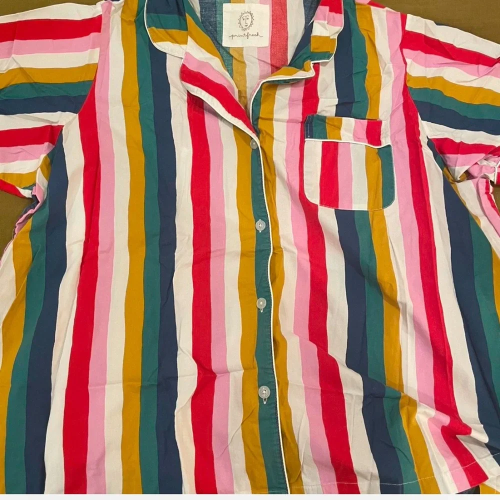 Printfresh Painted Stripes Pajama Shorts Set 3X - Picture 2 of 5